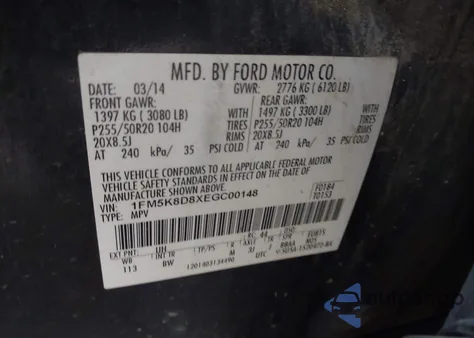 2014 Ford Explorer Xlt z USA, uszkodzony, nr VIN 1FM5K8D8XEGC00148